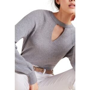 ANTHROPOLOGIE Women’s Gray Mary Knit Cut Out Puff Sleeve Sweater Small